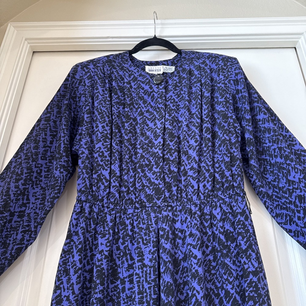 Vtg LESLIE FAY Purple Black Geometric Button Front‎ Maxi Dress  Sz 8 *No Belt